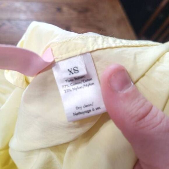 Co.  Puff Sleeves Top Blouse Yellow Cotton Nylon Blend V-Neck Size XS - Picture 4 of 5